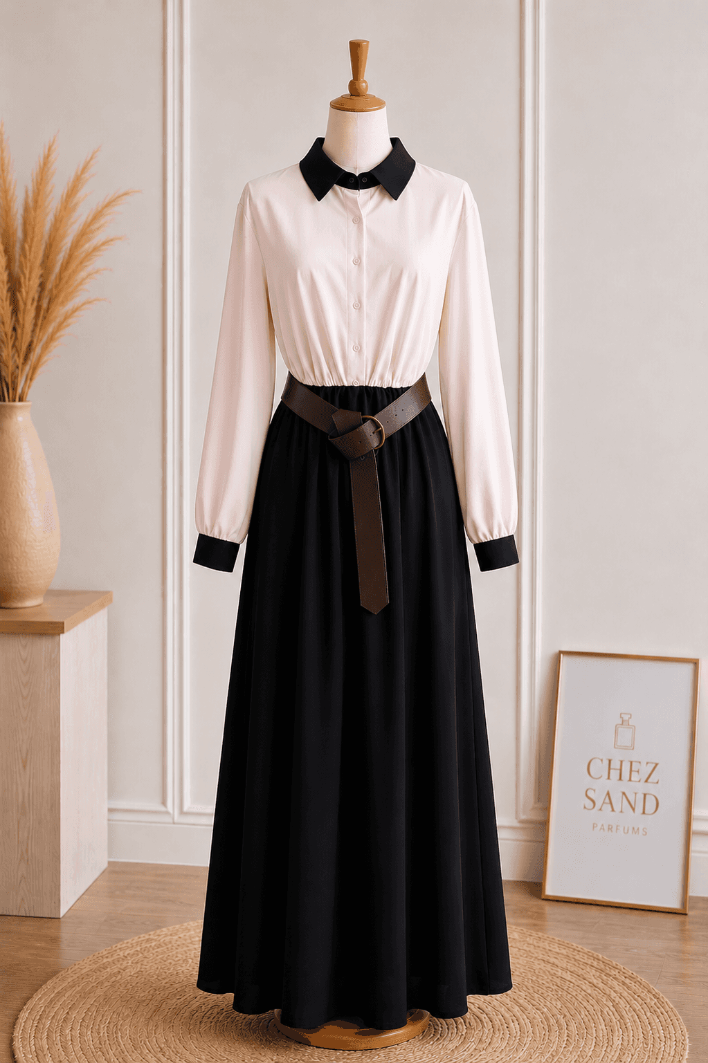 Robe longue haut chemise manches longues avec ceinture - Italy moda