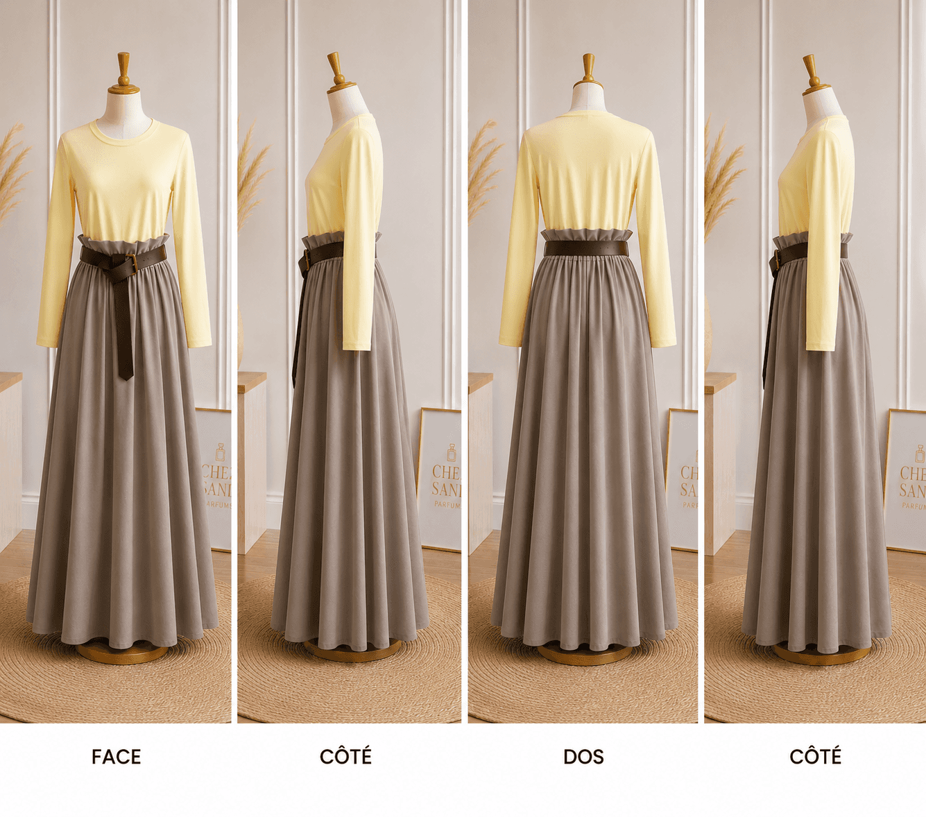Robe longue, haut tee shirt manches longues avec ceinture, poches - vue 2