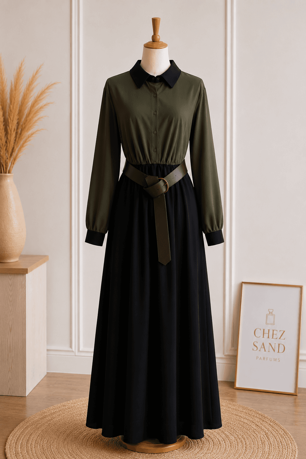 Robe longue haut chemise manches longues avec ceinture - Italy moda - vue 1