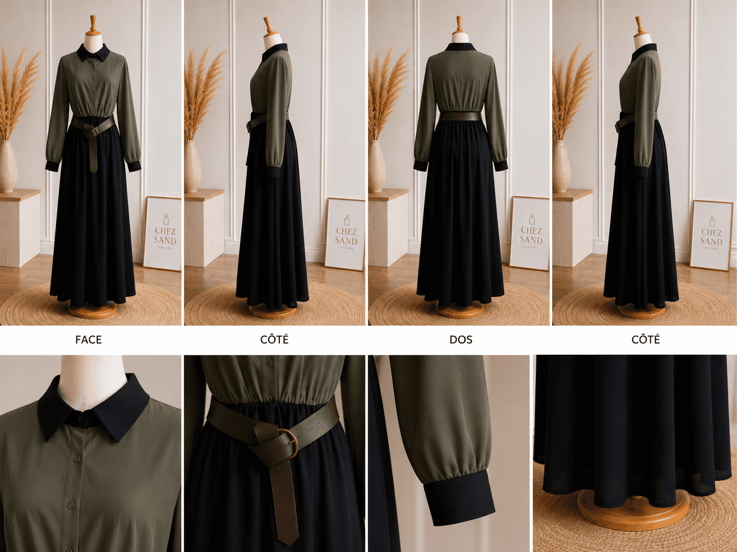 Robe longue haut chemise manches longues avec ceinture - Italy moda - vue 2