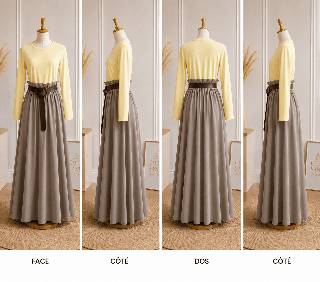 Robe longue, haut tee shirt manches longues avec ceinture, poches - vue 2